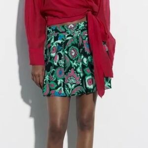 NWT Zara Floral Print Linen Blend Mini Skirt